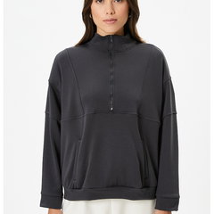KOTON, Bluza uni de pijama cu fenta cu fermoar, Alb KOTON, Bluza uni de pijama cu fenta cu fermoar, Alb