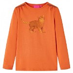 Tricou de copii cu mâneci lungi, imprimeu pisică, portocaliu ars, 128, Casa Practica