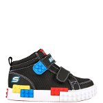 Skechers, Pantofi sport cu inchidere velcro Lil Gametronix, Portocaliu/Albastru/Negru