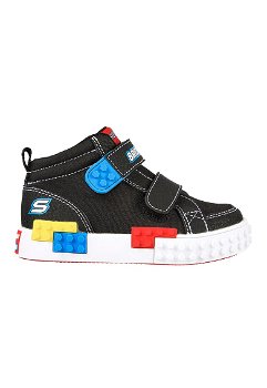Skechers, Pantofi sport cu inchidere velcro Lil Gametronix, Portocaliu/Albastru/Negru