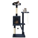 Ansamblu de joaca pentru pisici, vidaXL, Plus, stalpi cu funie de sisal, Albastru, 120 cm