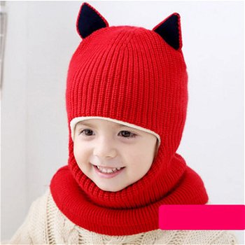 Caciula simpatica pentru copii, cu urechi de pisica, din tricot calduros, caciula cu plu? pentru exterior, Neer
