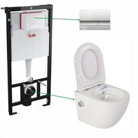 Set vas wc suspendat cu functie de bideu Foglia Oslo si rezervor wc incastrat cu clapeta crom mat, Alcadrain, Foglia x Alcadrain