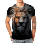 Tricou de vara pentru barbati, cu imprimeu cool 3D cu cap de leu, material care respira, serie cu animale, Neer