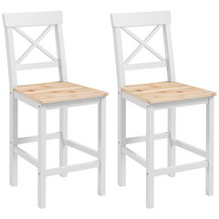 HOMCOM Set de 2 Taburete de Bar, Taburete de Bucătărie Înaltă cu Spătar Înalt, Suporturi pentru Picioare, din Lemn de Pin, Natural și Alb | Aosom Romania, HOMCOM