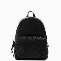 DESIGUAL, Rucsac mic de piele ecologica cu broderie florala, Negru