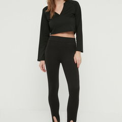 Trendyol, Set de bluza si pantaloni din jerseu cu talie inalta - 2 piese, Crem, XL