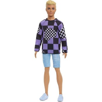 Papusa baiat blond cu bluza cu imprimeu geometric Barbie Fashionistas, Barbie