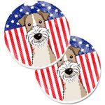 Caroline`s Treasures American Flag and Wire Haired Fox Terrier Set of 2 Cup Holder Car Coasters Multicolore Large, 