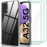 Set carcasa de protectie cu 3 folii de sticla YNMEacc, compatibila cu Samsung Galaxy A32 5G/M32, 6,5 inchi, silicon, transparent