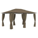 Pavilion de gradina cu perdele vidaXL, gri taupe, 4 x 3 m, 180 g/m², 24.4 kg