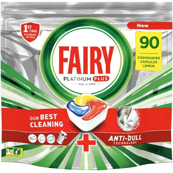 Detergent capsule pentru masina de spalat vase Fairy Platinum Plus Anti-Dull, 90 spalari