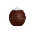 Umidificator SIKS cu ultrasunete, difuzor aroma, mini aparat portabil pentru casa, birou, forma rotunda, lumini led, lemn inchis