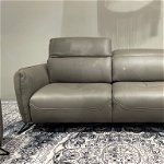 Canapea tapitata cu piele naturala, 3 locuri, cu functie sleep pentru 1 persoana, Denver Gri inchis, l215xA113xH84 cm, 