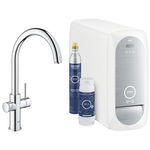 Baterie de bucatarie cu sistem de filtrare, racire si acidulare apa, cu pipa C, crom, Grohe Blue Home New, Grohe