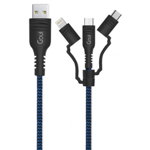 Cablu de date Goui G-3IN1 Tough, USB - Lightning/ MicroUSB/USB Type-C, 1.5m, Albastru/Negru, Goui