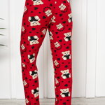 Pantaloni lungi de pijama, pentru dama, Teddy, rosii, 