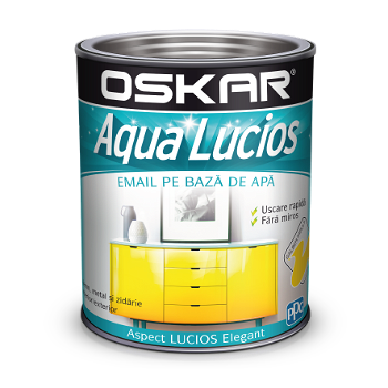 Vopsea Oskar Aqua Lucios, pentru lemn/metal/zidarie, interior/exterior, pe baza de apa, galben, 2,5 l, oskar