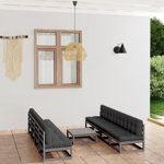 Set mobilier de gradina cu perne vidaXL, 9 piese, lemn masiv de pin, 29.06 kg, 70 x 70 x 67 cm