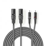 Cablu audio stereo balansat 2 x XLR 3 pini la 2 x RCA T-T 3m Negru, Nedis COTH15210GY30, Nedis