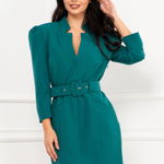 Rochie office eleganta verde dreapta cu centura in talie, InPuff Young