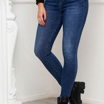 Blugi skinny albastri cu talie normala si curea din imitatie de piele tip borseta - SunShine, SunShine