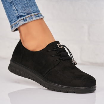 Pantofi dama casual Negri din Piele Ecologica Intoarsa Lina X9109