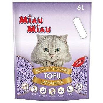 MIAU MIAU, Lavanda, așternut igienic pisici, peleți, tofu, aglomerant, ecologic, biodegradabil, 6l, Miau Miau