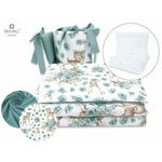 Set lenjerie patut 5 piese, Cu pilota si perna, Din bumbac certificat Oeko Tex Standard 100, Pentru patut 120x60 cm, Sweet Deer Mint, MimiNu