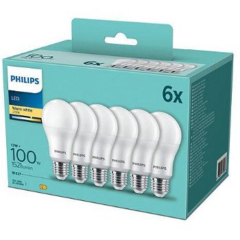 6 Becuri LED Philips A67, E27, 13W (100W), 1521 lm, lumina calda (2700K), mat, PHILIPS