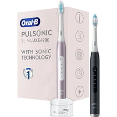Set 2 x Periuta de dinti electrica Oral-B Pulsonic Slim Luxe 4900, tehnologie Soft Sound, 31.000 miscari/minut, 3 programe, negru/roz Set 2 x Periuta de dinti electrica Oral-B Pulsonic Slim Luxe 4900, tehnologie Soft Sound, 31.000 miscari/minut, 3 programe, negru/roz