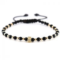 Bratara cu Charm si Bilute de Aur 14K, Onix si snur Reglabil, OnixBox