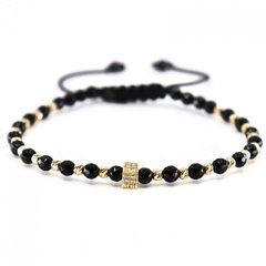 Bratara cu Charm si Bilute de Aur 14K, Onix si snur Reglabil, OnixBox