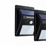 Set 2x Proiector exterior de perete cu Panou Solar si Senzor de Miscare-Lampa cu 20 LED-uri, Online Tech Direct S.R.L