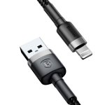 Baseus Cafule Series USB la Lightning Gray Black 1m, 2.4A, 480Mbps, impletitura textila