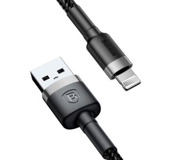 Cablu Baseus Cafule, impletit, USB, Lightning, QC3.0, 2.4A, 1m, negru
