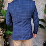 Sacou albastru inchis in carouri, croiala Slim-Fit - SC849, 
