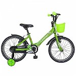 Bicicleta baieti CARPAT C1601C, roata 16", V-Brake, cosulet, roti ajutatoare, 4-6 ani, verde/negru, montata