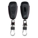 Husa Cheie Auto pentru Ford, 3 Butoane, Keyless Go, Kwmobile, Piele naturala, Negru, 54674.01