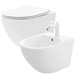 Set vas wc suspendat si bideu Rea Carlo Mini Alb Lucios, Rea