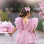 Rochie de ocazie din tull roz cu perle pentru fete - Melani, Magazin Online Zaire.ro: Haine dama, casual, office sau elegante