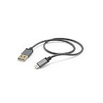 Cablu date HAMA Metal Stealth 201548, USB-A - Lightning, 1.5m, gri