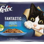 FELIX Fantastic Pachet plicuri pentru pisici, cu Somon şi Cambulă 4x85g, Felix