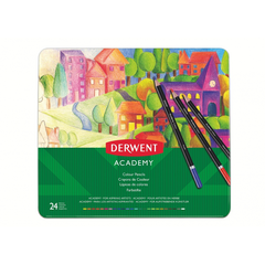 Creioane colorate DERWENT Academy, cutie metalica, 24 buc/set, Derwent