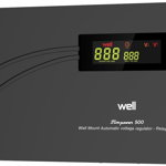 Stabilizator automat de tensiune cu releu 500VA, orizontal, Well AVR-REL-SLIMPOWER500-WL