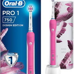Periuta de dinti electrica Oral-B PRO 1 750 Design Edition 3D White, 40000 pulsatii/min, 8800 oscilatii/min, Curatare 3D, 1 program, 1 capat, Trusa de calatorie, Roz