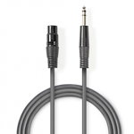 Cablu balansat XLR 3 pini la jack stereo 6.35mm M-T 1.5m Gri, Nedis COTH15110GY15, Nedis