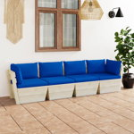 Canapea gradina din paleti vidaXL, 4 locuri, cu perne, lemn de molid, 60 x 60 x 65 cm, 40.1 kg 3063454