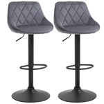 Set 2 scaune de bar Homcom, Rotative, Inaltime ajustabila, Poliester/Metal, 51.5x48x83-104cm, Negru/Gri inchis