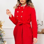 Palton dama rosu elegant cu nasturi aurii, InPuff Basic